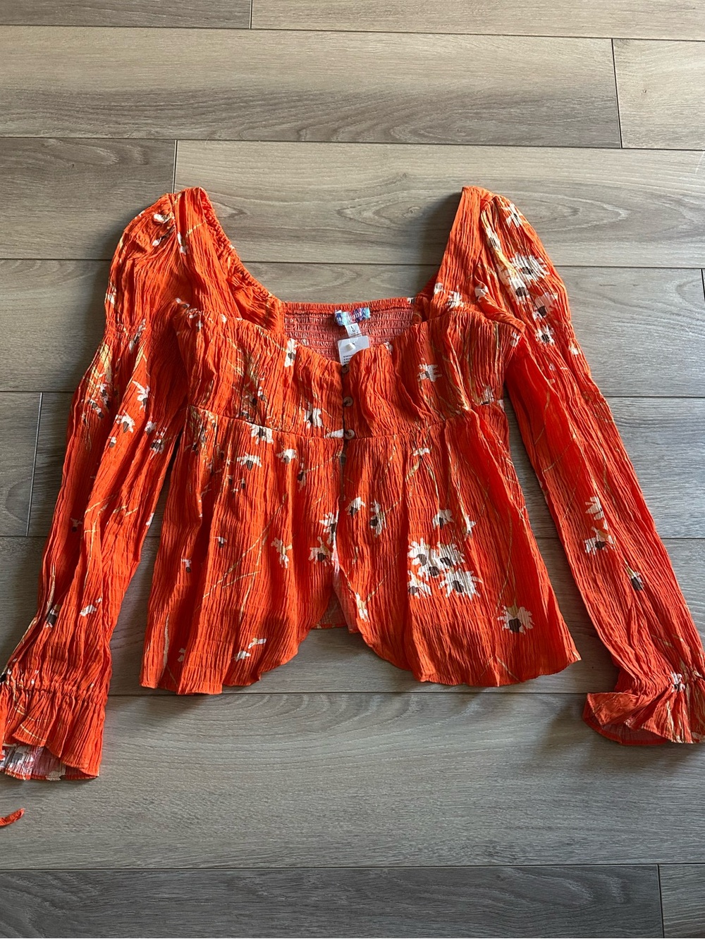 Urban Outfitters Orange Floral Square-Neck Blouse